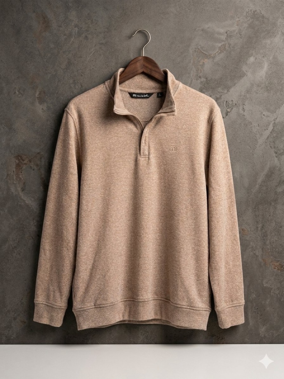 TravisMathew Men's Quarter-Zip Pullover Sweater Beige Heather Knit Size Large